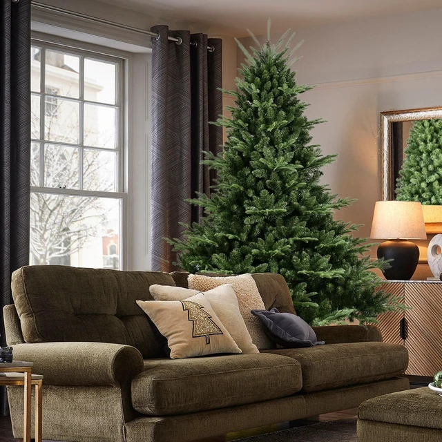 Main image of Full Shaped Christmas Tree with Tips PVC Mixed Needles, Wide Base for Large Spaces Hinged Structure for Easy Setup
