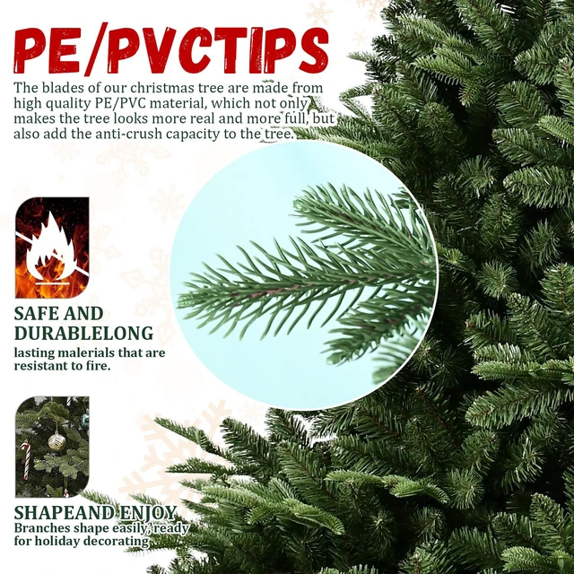 Alt view image 2 of 7 - Full Shaped Christmas Tree with Tips PVC Mixed Needles, Wide Base for Large Spaces Hinged Structure for Easy Setup
