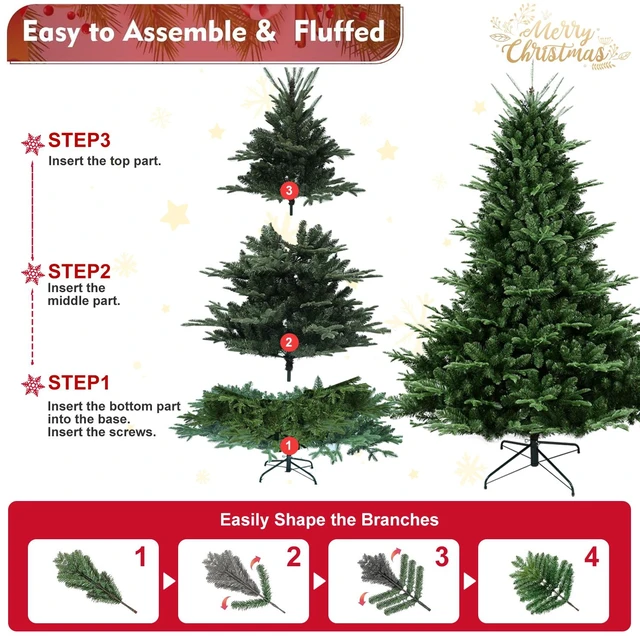 Alt view image 4 of 7 - Full Shaped Christmas Tree with Tips PVC Mixed Needles, Wide Base for Large Spaces Hinged Structure for Easy Setup