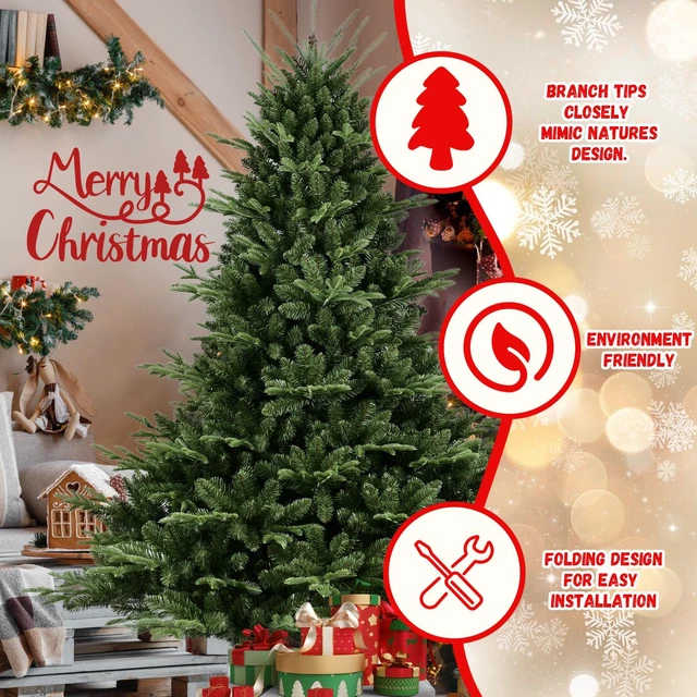 Alt view image 3 of 7 - Full Shaped Christmas Tree with Tips PVC Mixed Needles, Wide Base for Large Spaces Hinged Structure for Easy Setup