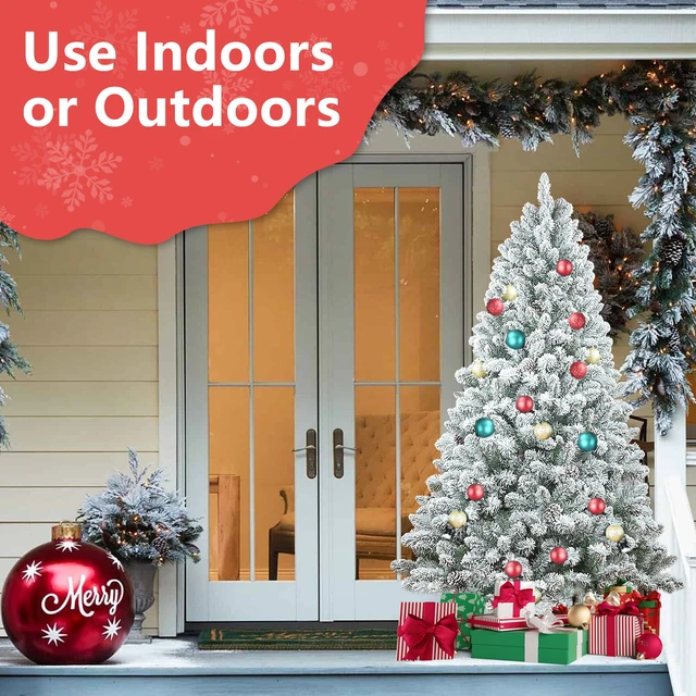 Alt view image 5 of 7 - Flocked Christmas Tree with Cones Snowy PVC Artificial Holiday Tree, Branch Tips Pinecones Metal Stand Full Shape