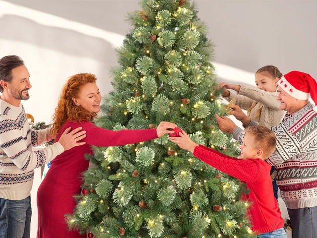 Alt view image 3 of 7 - Pre Lit Artificial Christmas Tree, Tips Blossom Tipped Needle and PVC Tree LED Max 60 Inch Diameter Iron Base Holiday