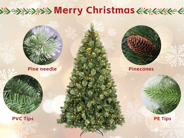 Alt view image 5 of 7 - Pre Lit Artificial Christmas Tree, Tips Blossom Tipped Needle and PVC Tree LED Max 60 Inch Diameter Iron Base Holiday