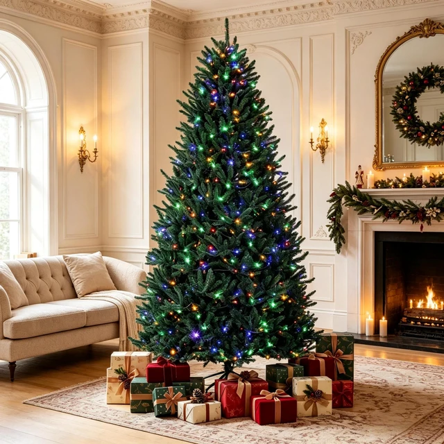 Main image of Prelit Colorado Spruce Christmas Tree, Easy Plug Technology Hinged Artificial Xmas Tree with and Color LED Lights