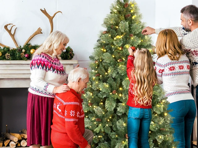 Alt view image 6 of 7 - Pre Lit Artificial Christmas Tree, Tips Blossom Tipped Needle and PVC Tree LED Max 60 Inch Diameter Iron Base Holiday