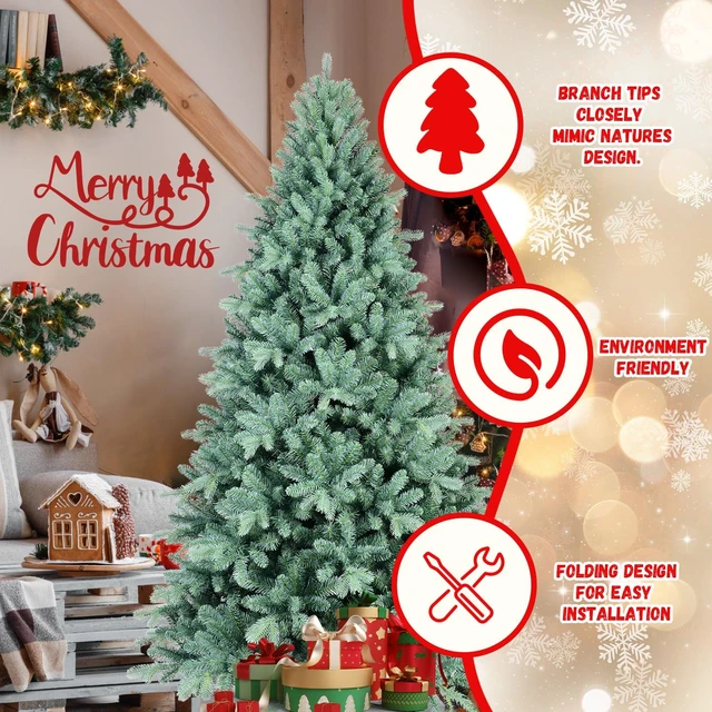 Alt view image 4 of 7 - Tint PVC Christmas Tree 854tips, Hinged Branch Design Full Stable Metal Stand Easy Assemble Holiday Decoration, Blue