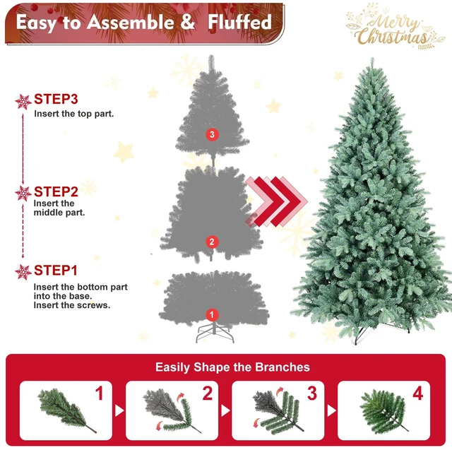 Alt view image 6 of 7 - Tint PVC Christmas Tree 854tips, Hinged Branch Design Full Stable Metal Stand Easy Assemble Holiday Decoration, Blue