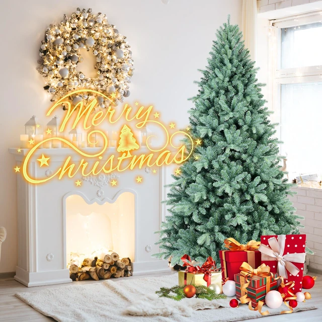 Alt view image 2 of 7 - Tint PVC Christmas Tree 854tips, Hinged Branch Design Full Stable Metal Stand Easy Assemble Holiday Decoration, Blue