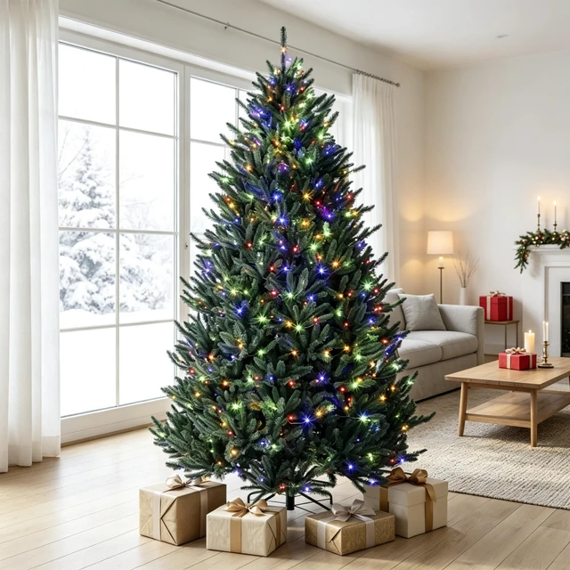 Alt view image 3 of 7 - Prelit Colorado Spruce Christmas Tree, Easy Plug Technology Hinged Artificial Xmas Tree with Switchable and Color LED