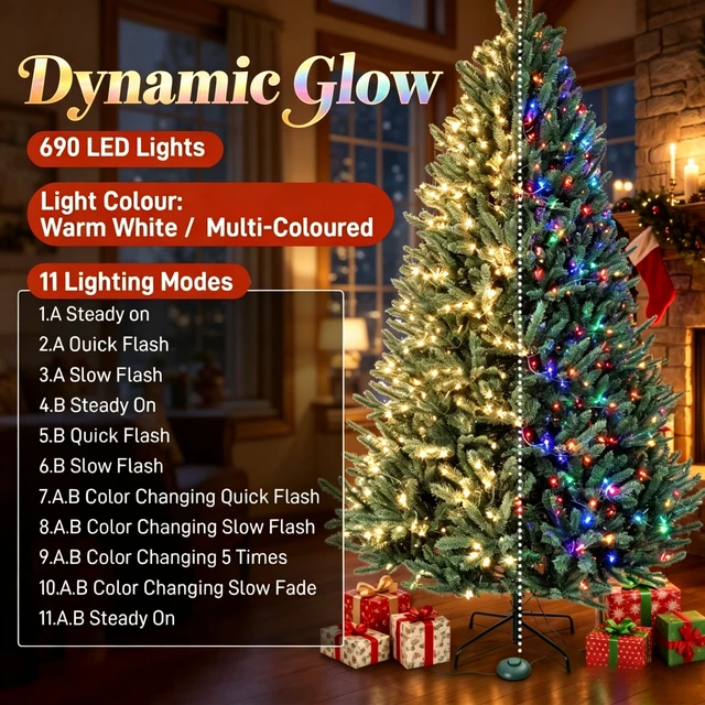 Alt view image 2 of 7 - Prelit Colorado Spruce Christmas Tree, Easy Plug Technology Hinged Artificial Xmas Tree with Switchable and Color LED