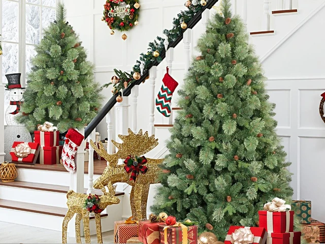 Alt view image 2 of 7 - Pre Lit Artificial Christmas Tree, Tips Blossom Tipped Needle and PVC Tree LED Cones Max 45 Inch Diameter Iron Base