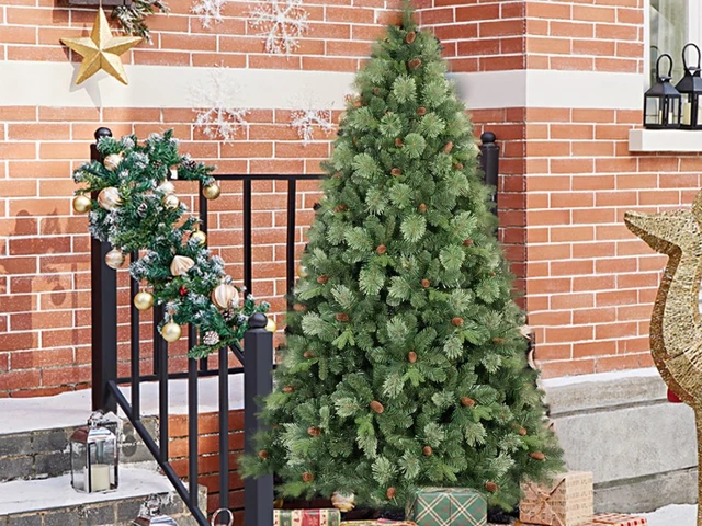 Main image of Pre Lit Artificial Christmas Tree, Tips Blossom Tipped Needle and PVC Tree LED Cones Max 45 Inch Diameter Iron Base
