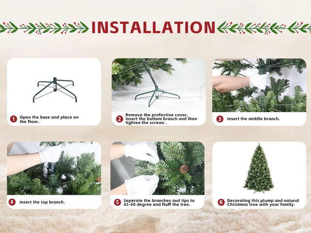 Alt view image 7 of 7 - Pre Lit Artificial Christmas Tree, Tips Blossom Tipped Needle and PVC Tree LED Cones Max 45 Inch Diameter Iron Base