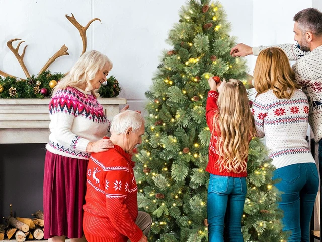 Alt view image 6 of 7 - Pre Lit Artificial Christmas Tree, Tips Blossom Tipped Needle and PVC Tree LED Cones Max 45 Inch Diameter Iron Base