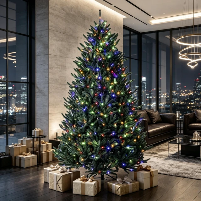Alt view image 7 of 7 - Prelit Colorado Spruce Christmas Tree, Easy Plug Technology Hinged Artificial Xmas Tree with Switchable and Color LED