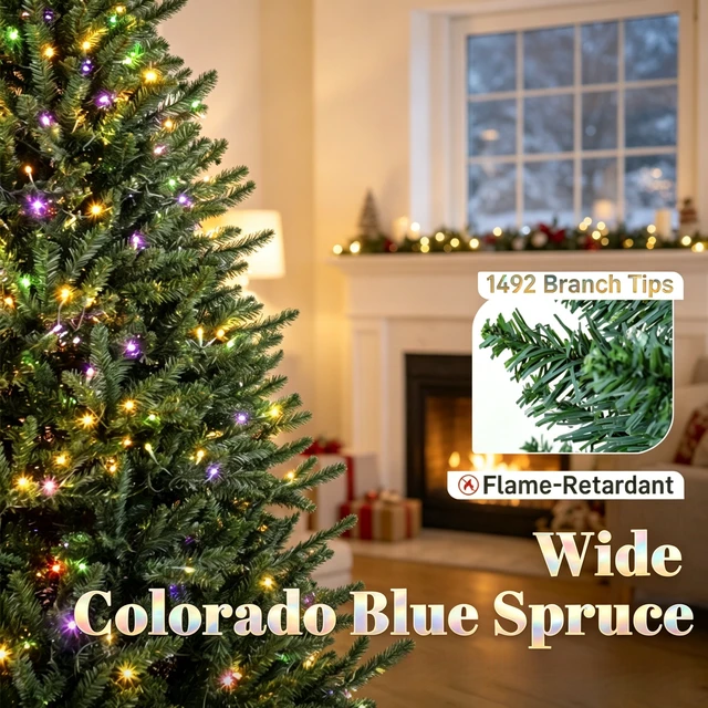 Alt view image 4 of 7 - 6 ft Pre Lit Colorado Spruce Artificial Christmas Tree, Hinged Branches with Easy Plug Lighting System Switchable