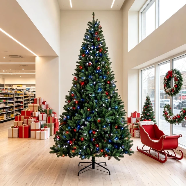 Main image of 9 ft Pre Lit Artificial Christmas Tree with RGB Dynamic LED Lights, Remote Control and Built in Daily Timer Hinged