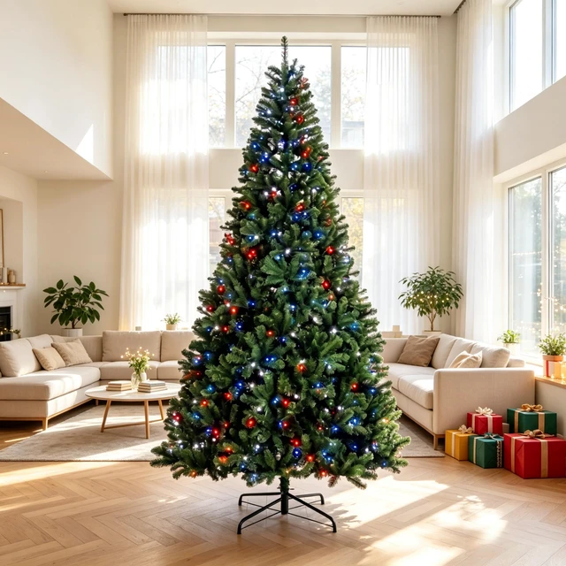 Alt view image 2 of 7 - 9 ft Pre Lit Artificial Christmas Tree with RGB Dynamic LED Lights, Remote Control and Built in Daily Timer Hinged