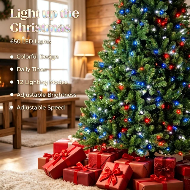 Alt view image 3 of 7 - 9 ft Pre Lit Artificial Christmas Tree with RGB Dynamic LED Lights, Remote Control and Built in Daily Timer Hinged