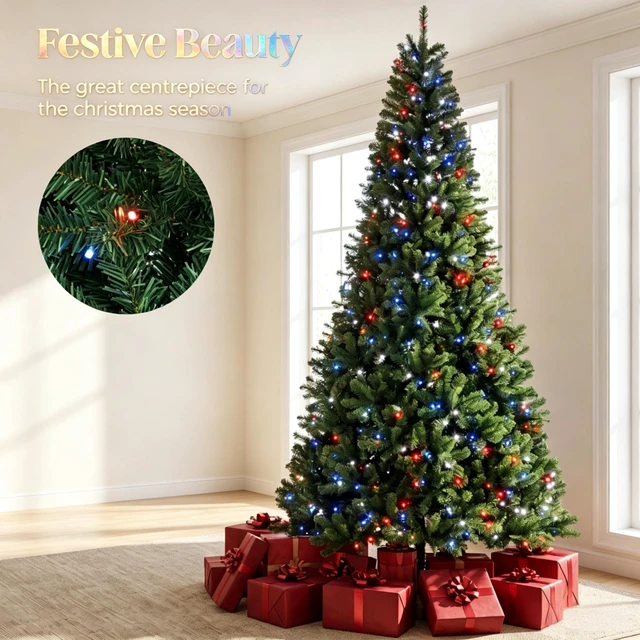 Alt view image 4 of 7 - 9 ft Pre Lit Artificial Christmas Tree with RGB Dynamic LED Lights, Remote Control and Built in Daily Timer Hinged