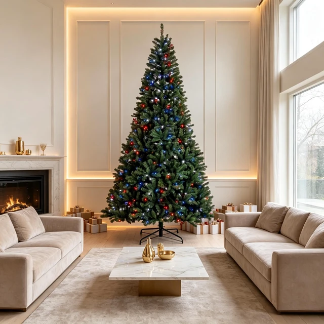Alt view image 7 of 7 - 9 ft Pre Lit Artificial Christmas Tree with RGB Dynamic LED Lights, Remote Control and Built in Daily Timer Hinged