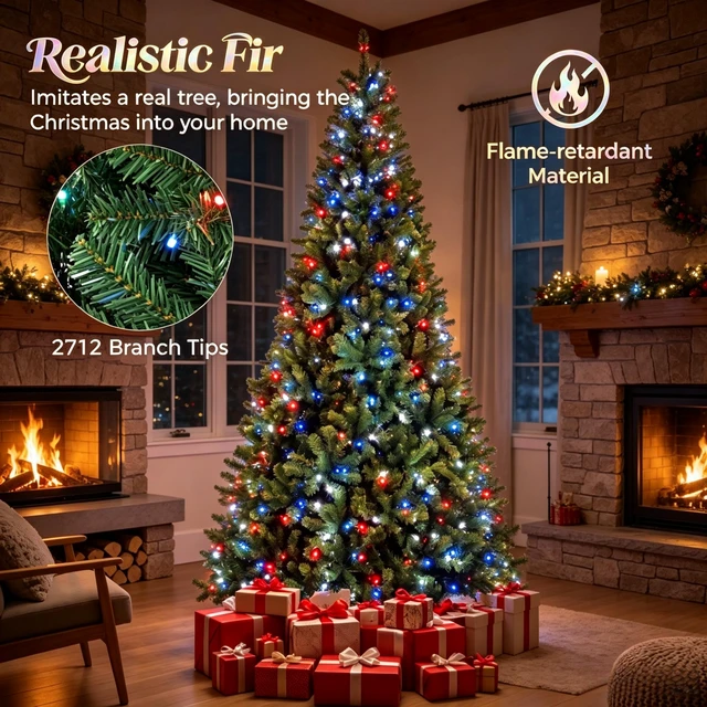 Alt view image 5 of 7 - 9 ft Pre Lit Artificial Christmas Tree with RGB Dynamic LED Lights, Remote Control and Built in Daily Timer Hinged