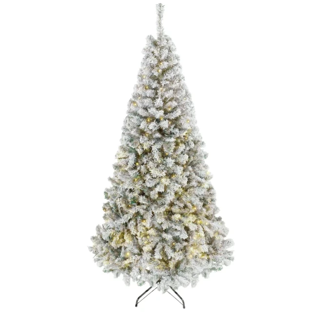 Alt view image 4 of 7 - 7.5 ft Pre Lit Flocked Fraser Fir Artificial Christmas Tree, Hinged Branches with Integrated LED Lights Foldable Metal