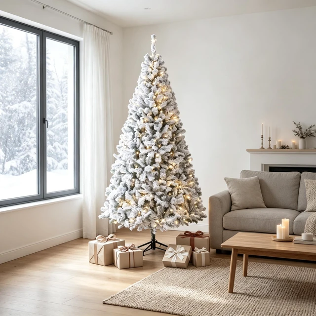 Alt view image 4 of 7 - 6 ft Pre Lit Flocked Fraser Fir Artificial Christmas Tree, Hinged Branches with Integrated LED Lights Foldable Metal