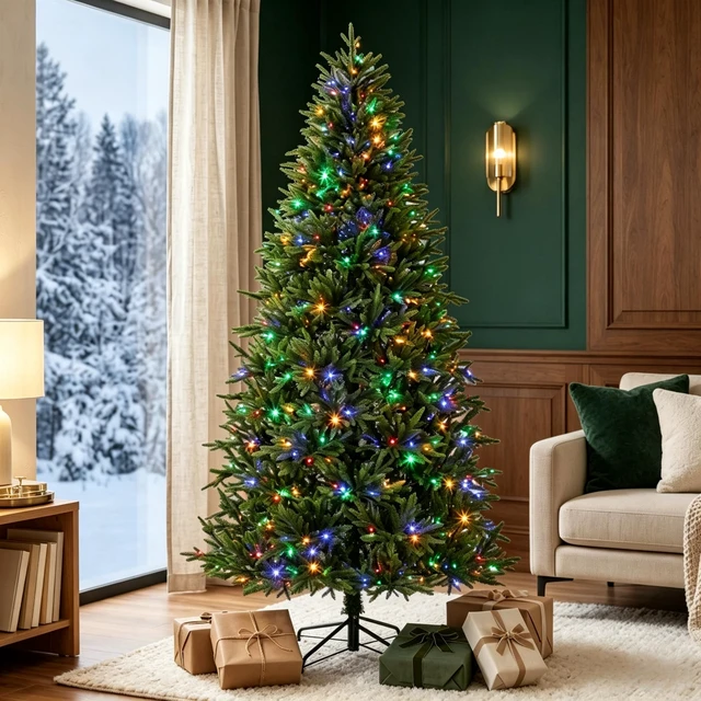 Alt view image 2 of 7 - 6 ft Pre Lit Nordmann Fir Artificial Christmas Tree, Hinged Branches with All Realistic Tips Dual Color Leds Featuring