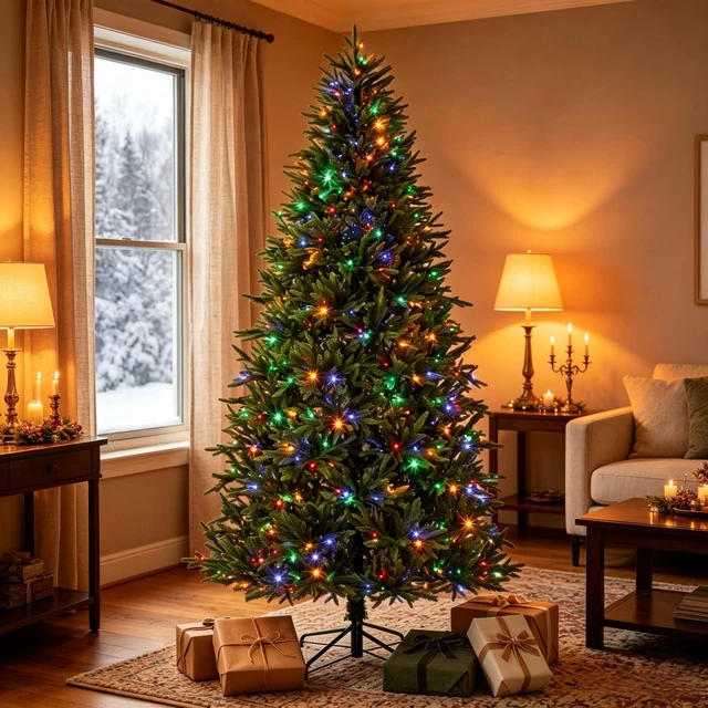 Main image of 6 ft Pre Lit Nordmann Fir Artificial Christmas Tree, Hinged Branches with All Realistic Tips Dual Color Leds Featuring