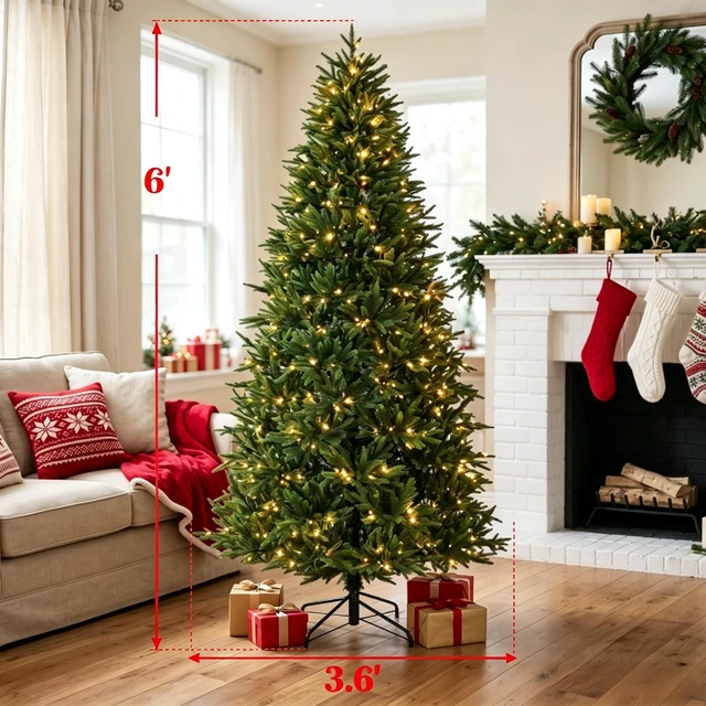Alt view image 4 of 7 - 6 ft Pre Lit Nordmann Fir Artificial Christmas Tree, Hinged Branches with All Realistic Tips Dual Color Leds Featuring