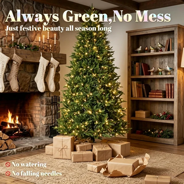 Alt view image 5 of 7 - 6 ft Pre Lit Nordmann Fir Artificial Christmas Tree, Hinged Branches with All Realistic Tips Dual Color Leds Featuring