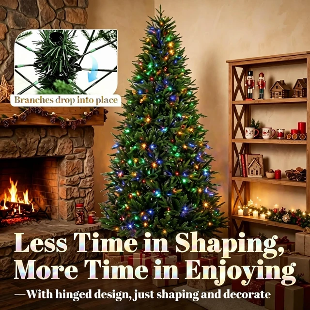 Alt view image 7 of 7 - 6 ft Pre Lit Nordmann Fir Artificial Christmas Tree, Hinged Branches with All Realistic Tips Dual Color Leds Featuring