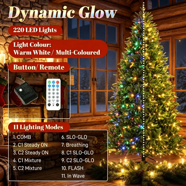 Alt view image 6 of 7 - 6 ft Pre Lit Nordmann Fir Artificial Christmas Tree, Hinged Branches with All Realistic Tips Dual Color Leds Featuring