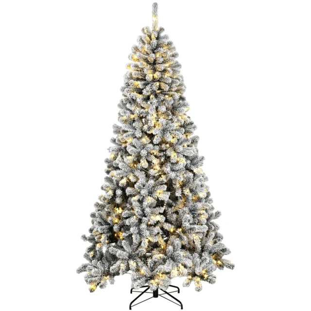 Alt view image 2 of 7 - 7.5 ft Pre Lit Flocked Northern Artificial Christmas Tree, Curved Branch Tips with Integrated LED Lights for Indoor