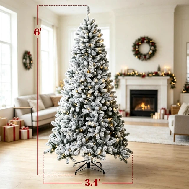 Alt view image 2 of 7 - 6 ft Pre Lit Snow Flocked Northern Artificial Christmas Tree, Gracefully Curved Realistic Branch Tips with Pre Strung