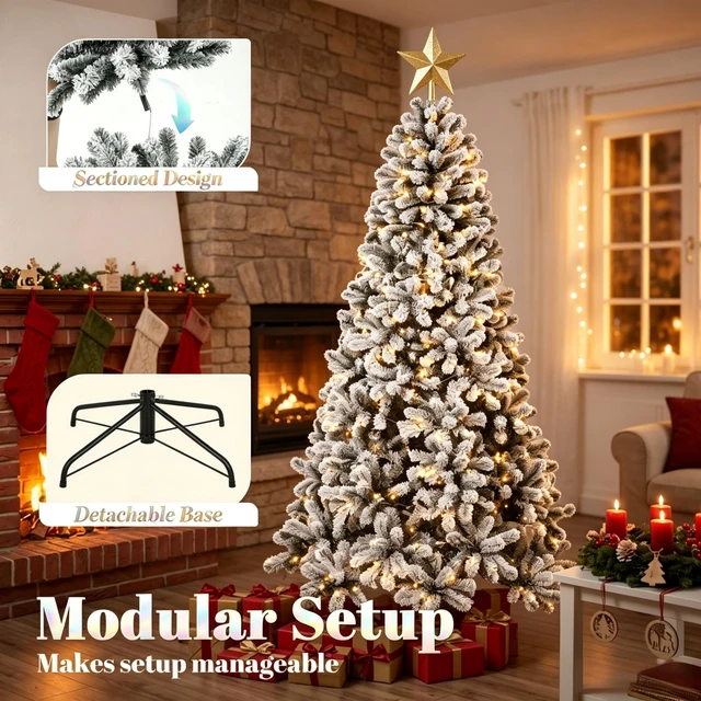 Alt view image 3 of 7 - 6 ft Pre Lit Snow Flocked Northern Artificial Christmas Tree, Gracefully Curved Realistic Branch Tips with Pre Strung
