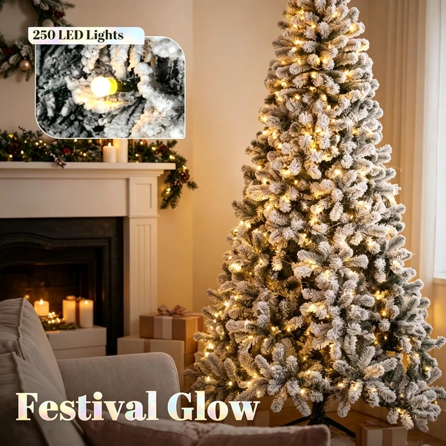Alt view image 6 of 7 - 6 ft Pre Lit Snow Flocked Northern Artificial Christmas Tree, Gracefully Curved Realistic Branch Tips with Pre Strung