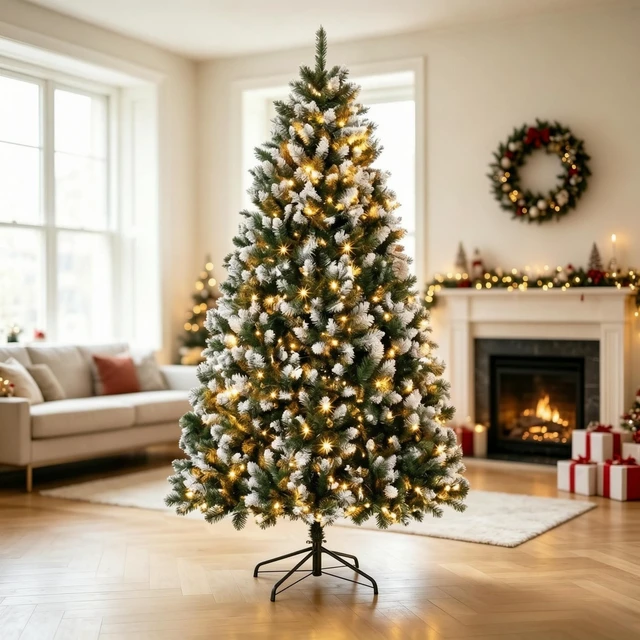 Alt view image 2 of 7 - 7.5 ft Pre Lit Artificial Christmas Tree, Tipped Hinged Full Body Xmas Tree Boasting Realistic Branch Tips for Indoor