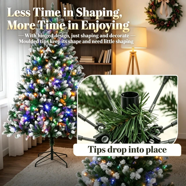 Alt view image 3 of 7 - 7.5 ft Pre Lit Artificial Christmas Tree, Tipped Hinged Full Body Xmas Tree Boasting Realistic Branch Tips for Indoor