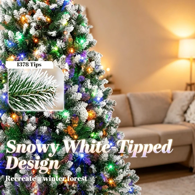 Alt view image 5 of 7 - 7.5 ft Pre Lit Artificial Christmas Tree, Tipped Hinged Full Body Xmas Tree Boasting Realistic Branch Tips for Indoor