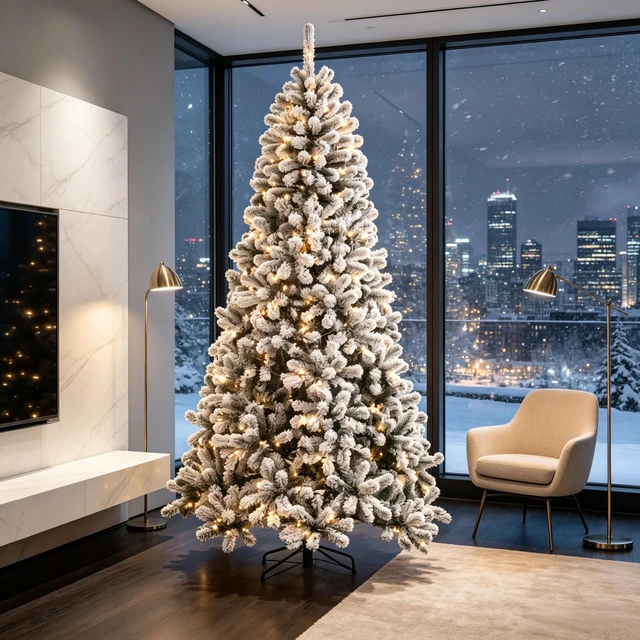 Alt view image 5 of 7 - 6 ft Pre Lit Snow Flocked Northern Artificial Christmas Tree, Gracefully Curved Realistic Branch Tips with Pre Strung