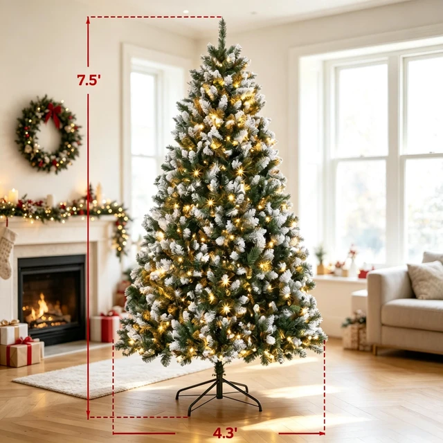 Alt view image 4 of 7 - 7.5 ft Pre Lit Artificial Christmas Tree, Tipped Hinged Full Body Xmas Tree Boasting Realistic Branch Tips for Indoor