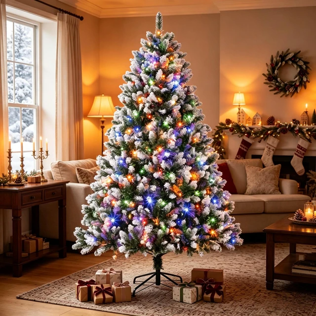 Main image of 7.5 ft Pre Lit Artificial Christmas Tree, Tipped Hinged Full Body Xmas Tree Boasting Realistic Branch Tips for Indoor