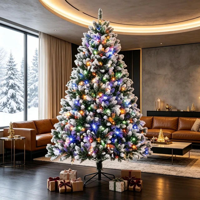 Alt view image 7 of 7 - 7.5 ft Pre Lit Artificial Christmas Tree, Tipped Hinged Full Body Xmas Tree Boasting Realistic Branch Tips for Indoor
