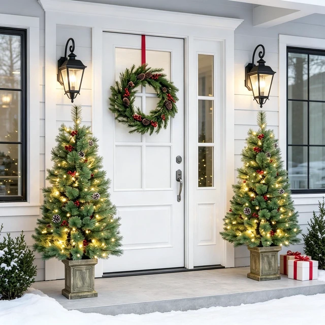 Main image of Set, 4 ft Pre Lit Artificial Christmas Trees Dual Color LED Lighting with Included Remote Control for Indoor Holiday