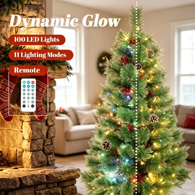Alt view image 4 of 7 - Set, 4 ft Pre Lit Artificial Christmas Trees Dual Color LED Lighting with Included Remote Control for Indoor Holiday