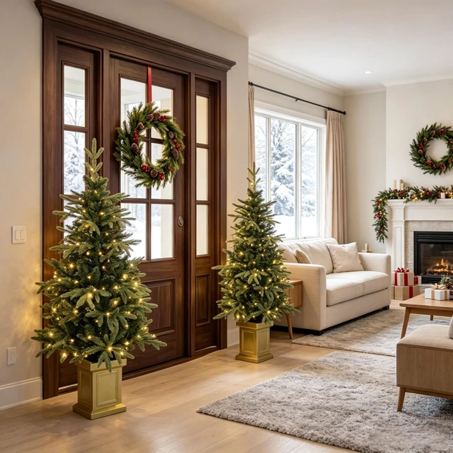 Main image of Set, 4 ft Pre Lit Aspen Fir Artificial Christmas Trees Battery Operated Dual Color LED Lights with Lighting Modes