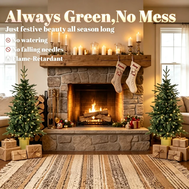 Alt view image 4 of 7 - Set, 4 ft Pre Lit Aspen Fir Artificial Christmas Trees Battery Operated Dual Color LED Lights with Lighting Modes