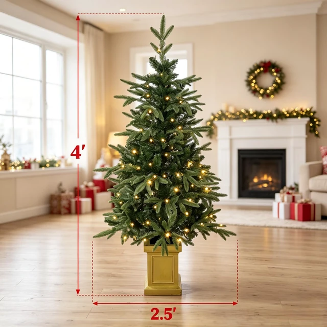 Alt view image 5 of 7 - Set, 4 ft Pre Lit Aspen Fir Artificial Christmas Trees Battery Operated Dual Color LED Lights with Lighting Modes